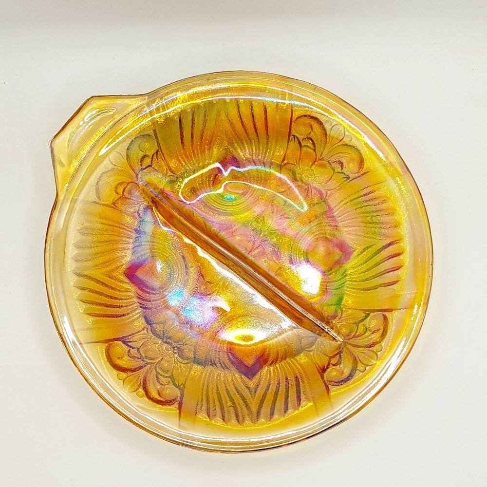 Indiana Killarney Glass - Vintage Marigold Carnival Glass Relish Divided Dish
